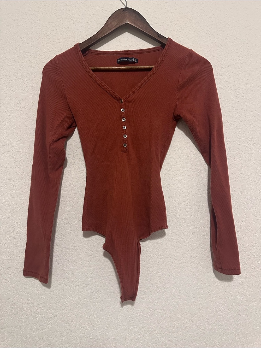 Abercrombie & Fitch Rust Long-Sleeve Henley Bodysuit